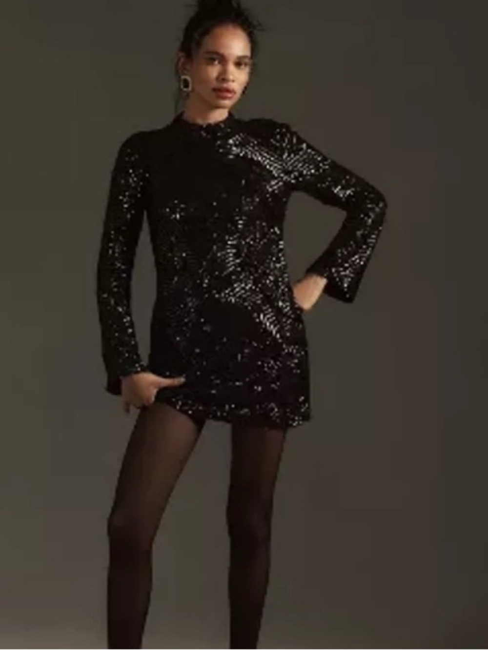 Maeve Anthropologie black mini mock neck small sequin dress